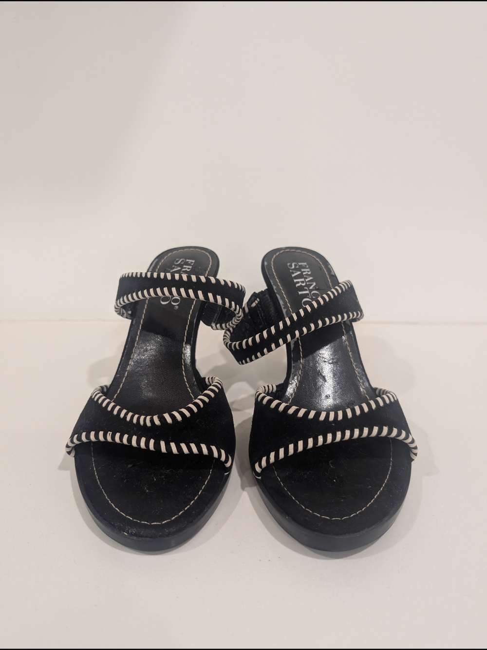 Franco Sarto Black Suede Two-Strap Sandals